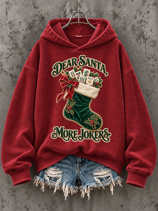 Women's 'Dear Santa,More Joker' Christmas Mahjong Print Casual Sweatshirt gracestitchs