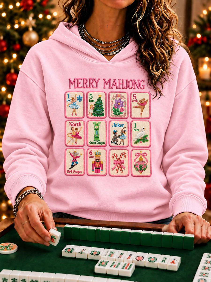 Women's Christmas Mahjong Print Casual Hoodie gracestitchs