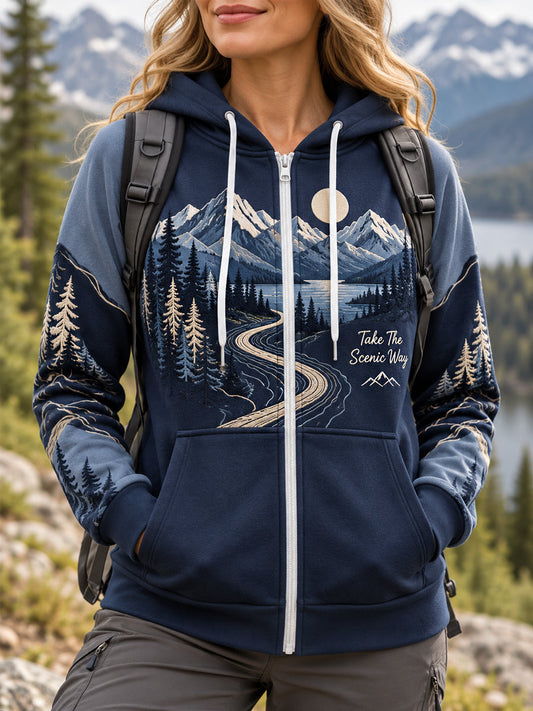 Women's Wilderness Trail Print Hike Lovers Zip-Up Hoodie gracestitchs