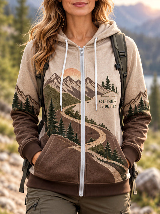 Women's Wilderness Trail Print Hike Lovers Zip-Up Hoodie gracestitchs