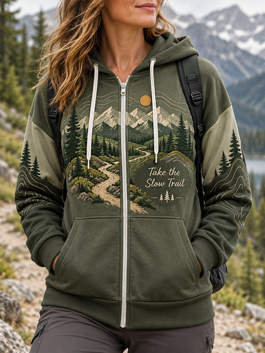 Women's Wilderness Trail Print Hike Lovers Zip-Up Hoodie gracestitchs