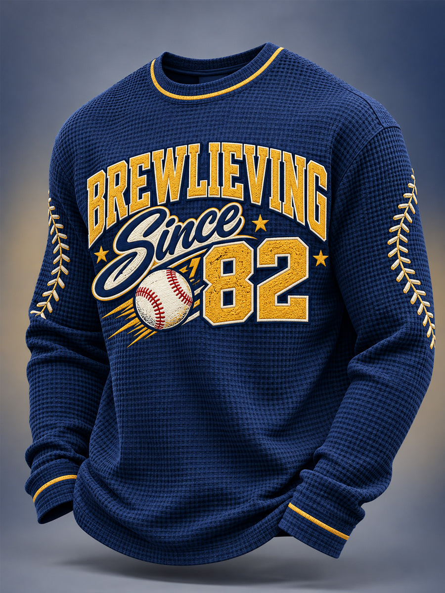Men's Brewlieve Gift For Baseball Fans Casual Waffle Long Sleeve T-Shirt gracestitchs