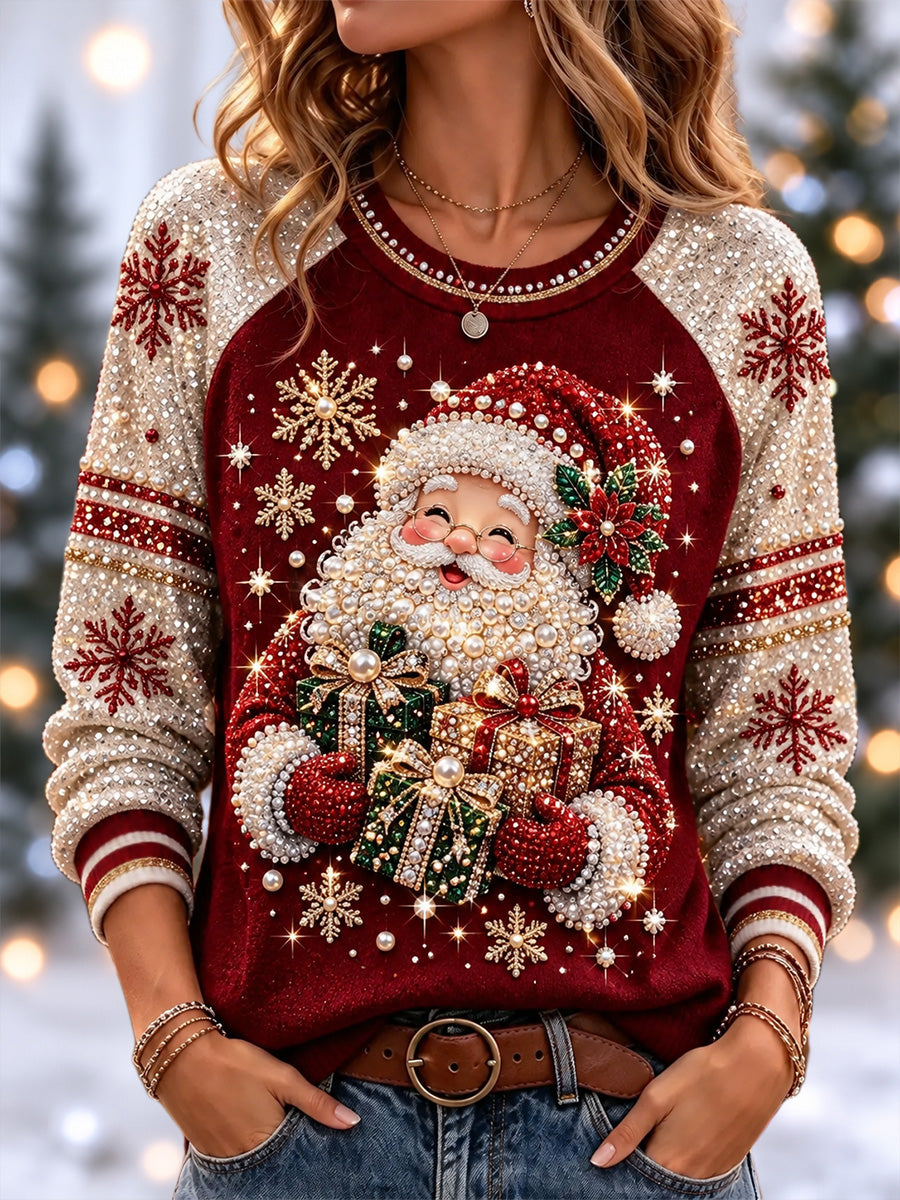 Women's Christmas Santa Claus Print Casual Sweatshirt gracestitchs