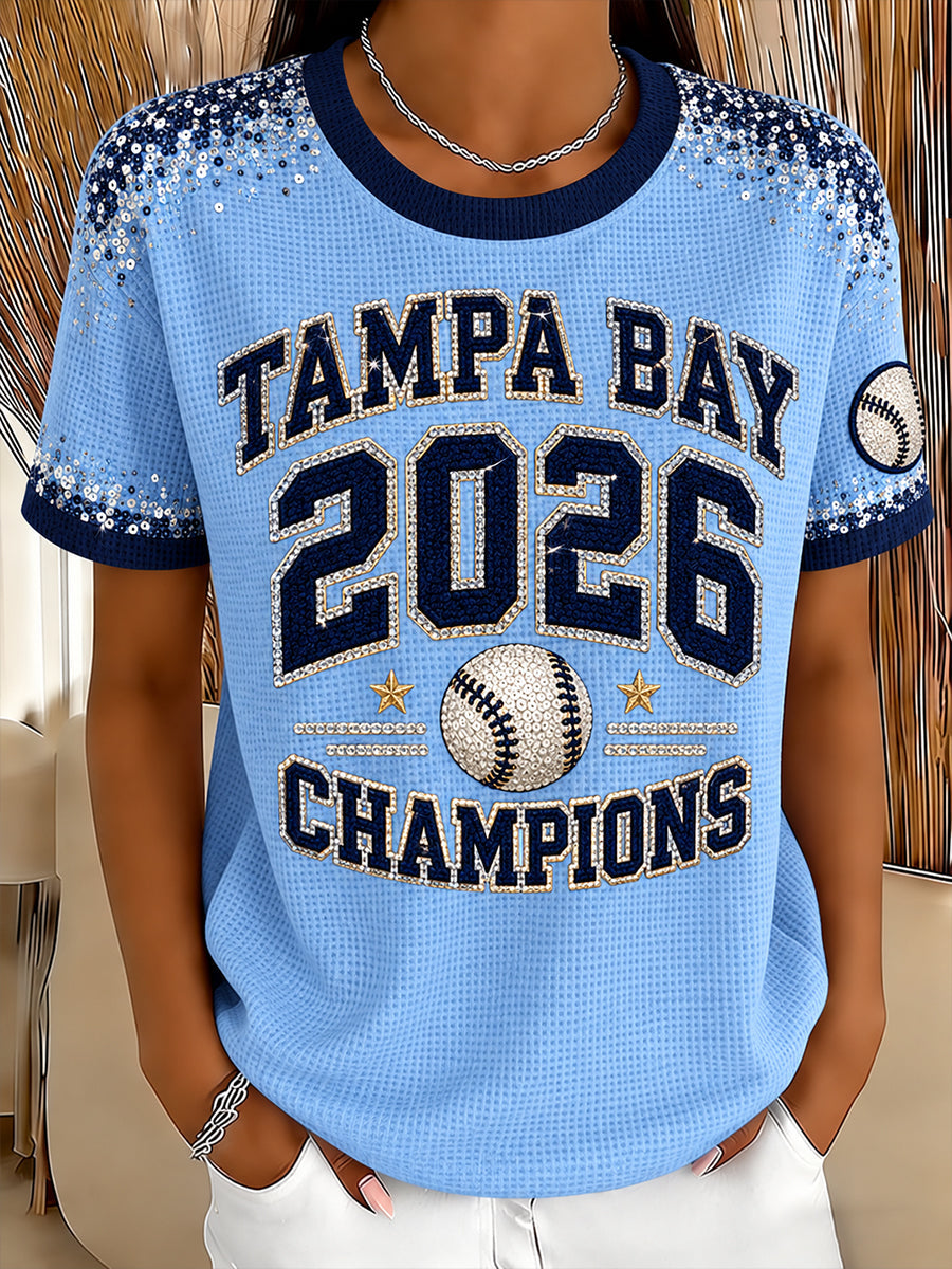 Women's Tampa Bay Baseball Lover Printed Waffle T-shirt gracestitchs
