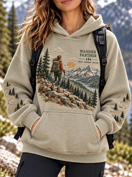 Women's Wilderness Trail Print Hike Lovers Casual Hoodies gracestitchs