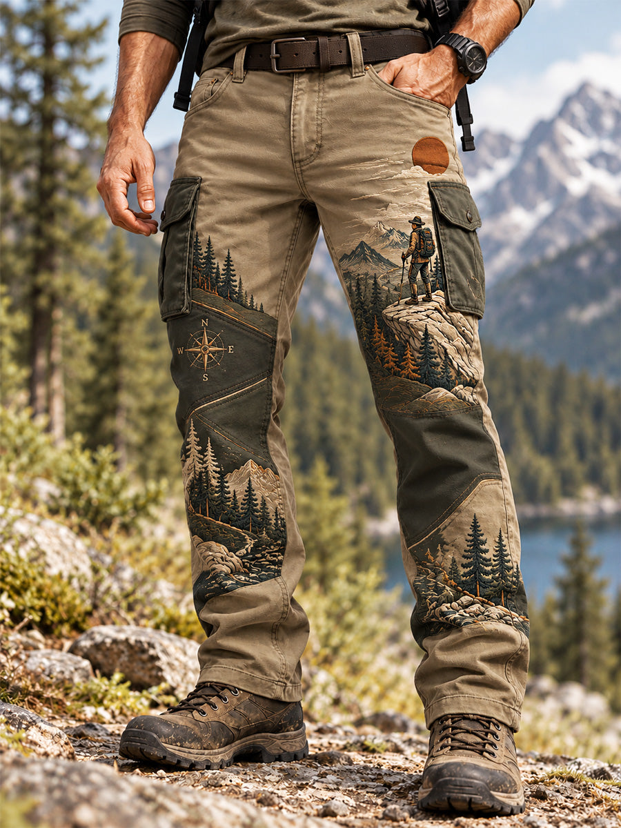 Men's Wilderness Trail Print Hike Lovers Casual Cargo Pants gracestitchs