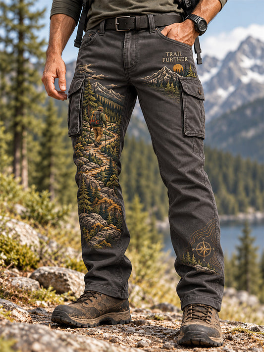 Men's Wilderness Trail Print Hike Lovers Casual Cargo Pants gracestitchs