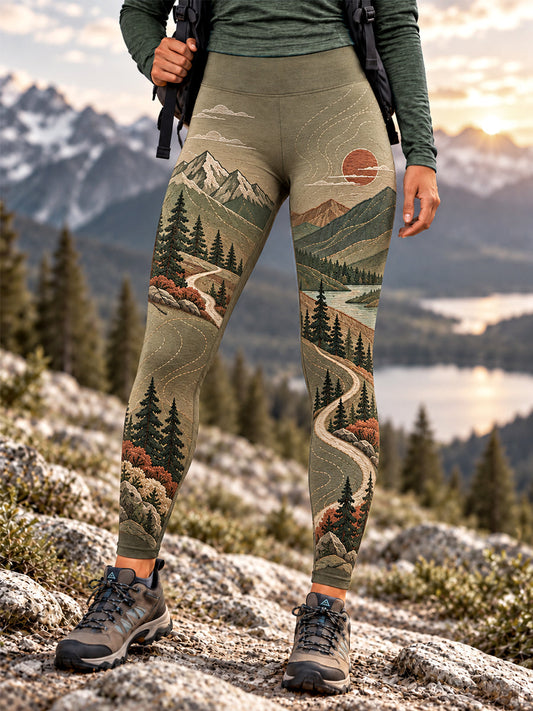Women's Wilderness Trail Print Hike Lovers Leggings gracestitchs