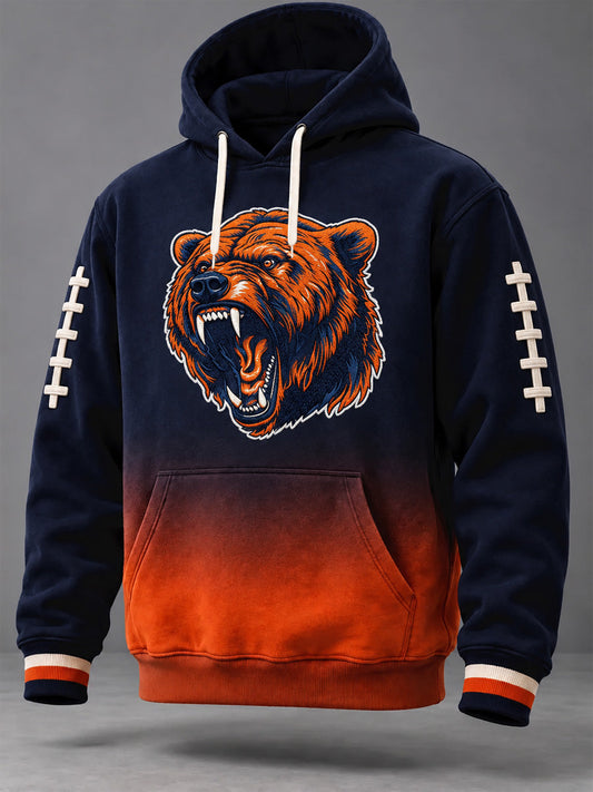 Men's Chicago Football Lover Print Oversized Drop-Shoulder Hoodie with Pockets gracestitchs