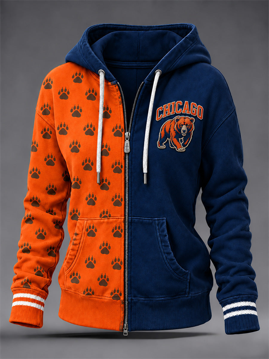 Women's Chicago Football Lover Print Zip-Up Hoodie gracestitchs