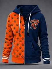 Women's Chicago Football Lover Print Zip-Up Hoodie gracestitchs