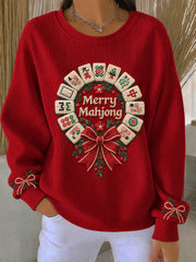 Women's Christmas Mahjong Print Casual Sweatshirt gracestitchs