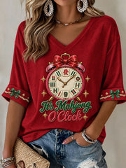Women's 'It's Majong O'Clock' Christmas Mahjong Print Casual T-Shirt gracestitchs