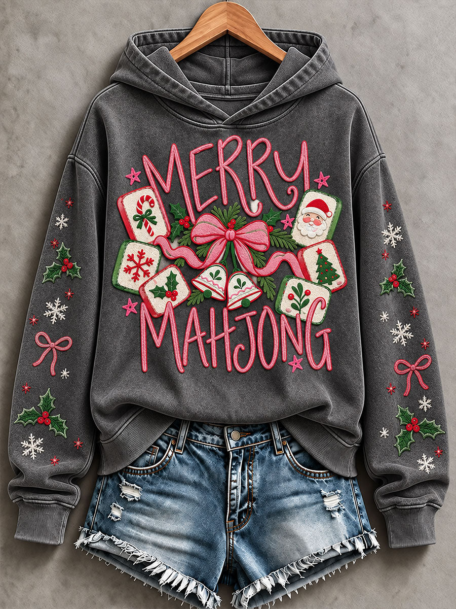 Women's Christmas Mahjong Print Casual Sweatshirt gracestitchs
