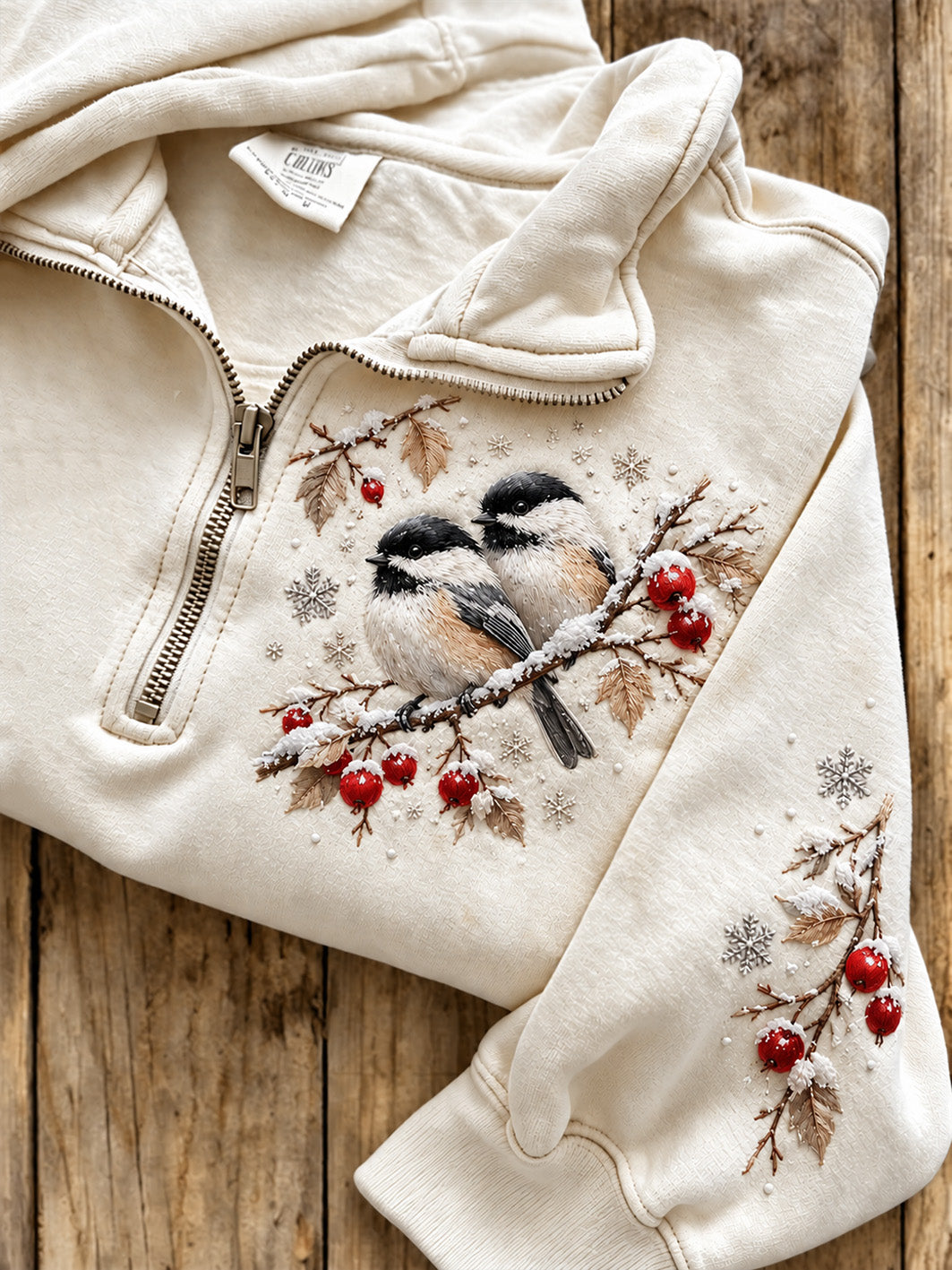 Women's Poecile Atricapillus And Floral Pattern Casual Half-Zip Sweatshirt gracestitchs