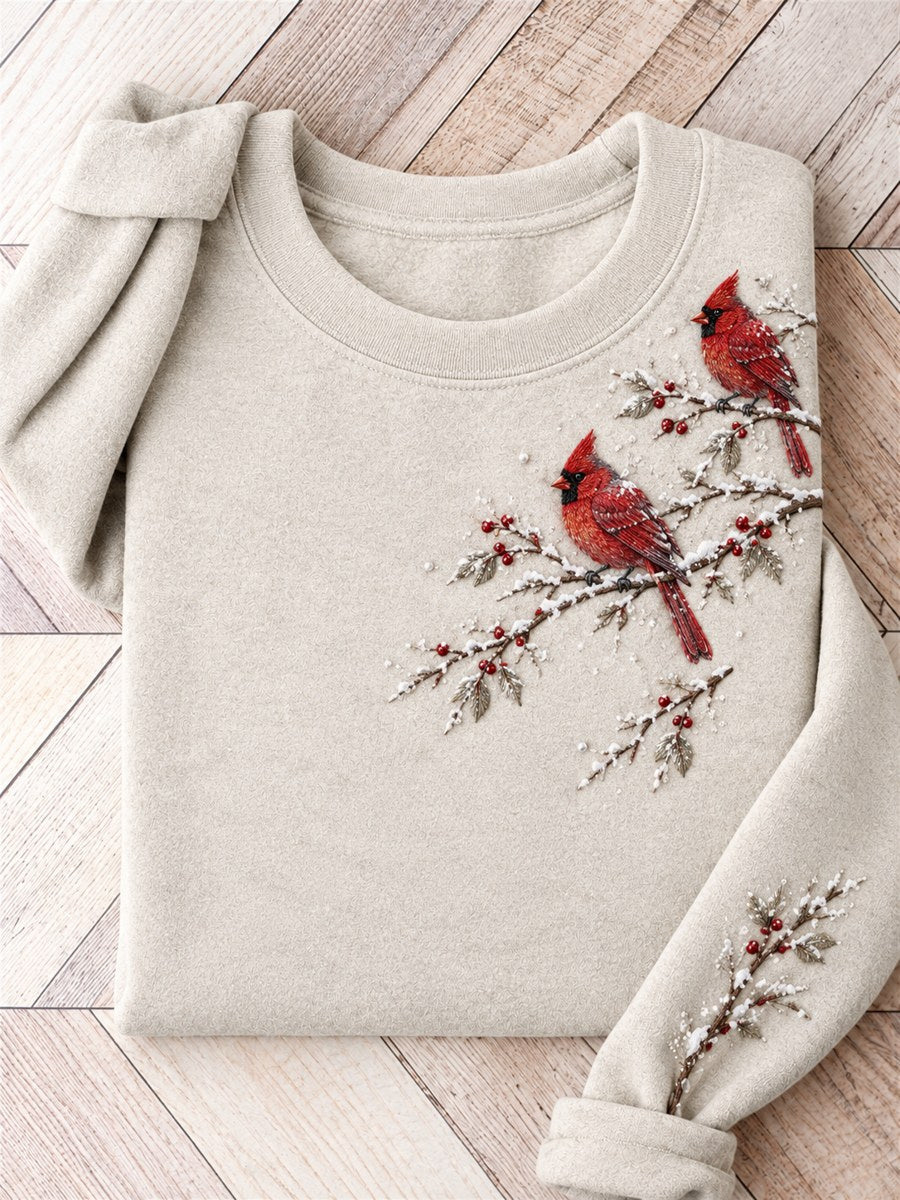 Women's Snowy Winter Red Cardinal Birds on Braches Print Sweatshirt gracestitchs