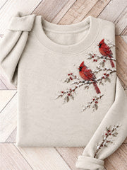 Women's Snowy Winter Red Cardinal Birds on Braches Print Sweatshirt gracestitchs