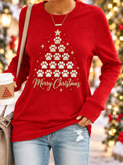 Women's Dog Paw Christmas Tree Print Merry Christmas Dog Lovers Casual Sweatshirt gracestitchs