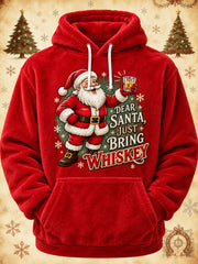 Men's Funny Christmas Dear Santa Just Bring Whiskey Santa Claus Print Casual Flannel Hoodie gracestitchs