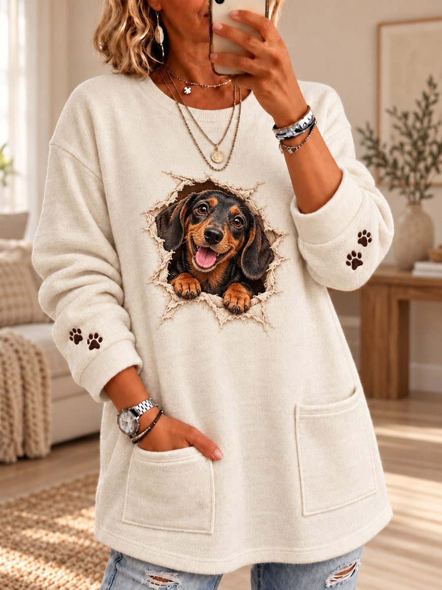Women's Cute Dog Print Casual Long Sleeve Sweater gracestitchs