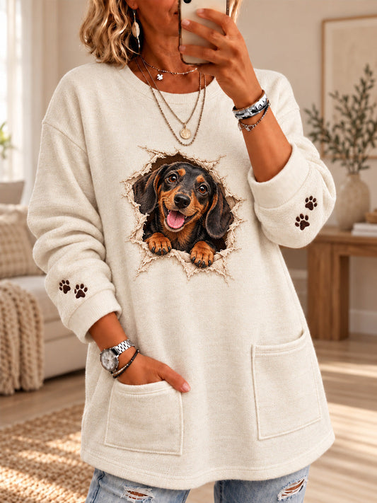 Women's Cute Dog Print Casual Long Sleeve Sweater gracestitchs