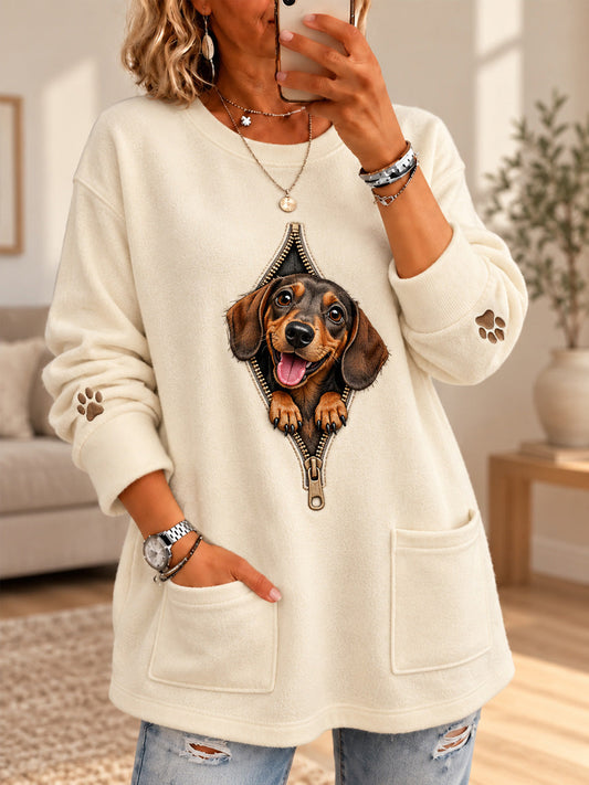 Women's Cute Dog Print Casual Long Sleeve Sweater gracestitchs
