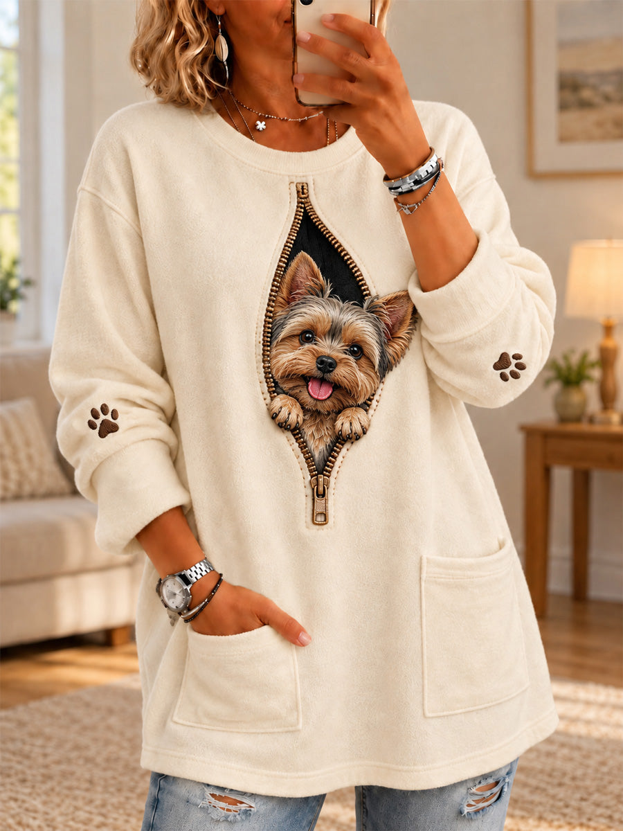Women's Cute Dog Print Casual Long Sleeve Sweater gracestitchs
