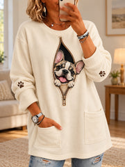Women's Cute Dog Print Casual Long Sleeve Sweater gracestitchs