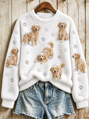 Women's Golden Retriever Dogs in the Snow Snowflakes Print Flannel Sweatshirt gracestitchs