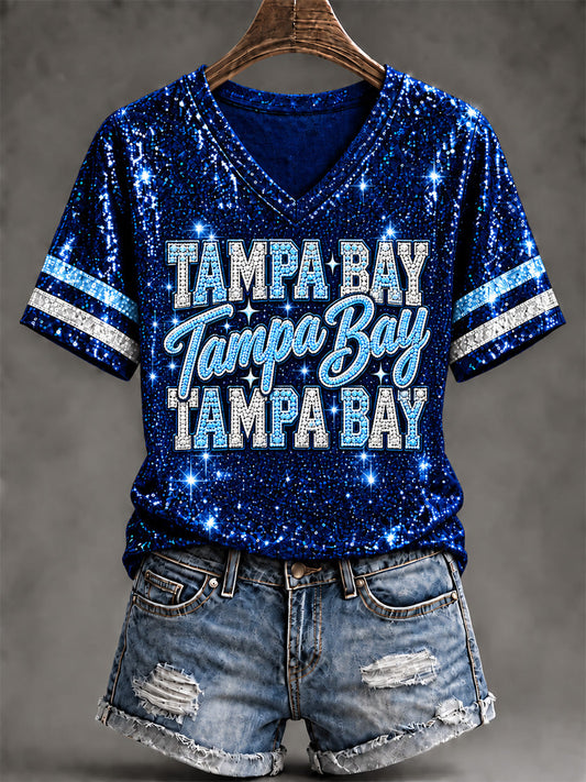 Women's Tampa Bay Baseball Lover  Print V-Neck Tee gracestitchs