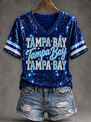 Women's Tampa Bay Baseball Lover  Print V-Neck Tee gracestitchs