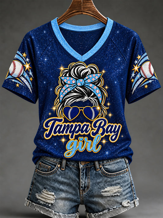Women's Gift For Baseball Fans Casual V-Neck Tee gracestitchs