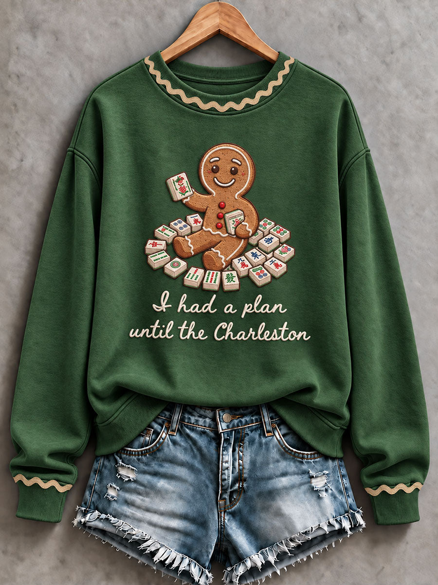 Women's 'I Had A Plan Until The Charleston' Christmas Mahjong Print Casual Sweatshirt gracestitchs