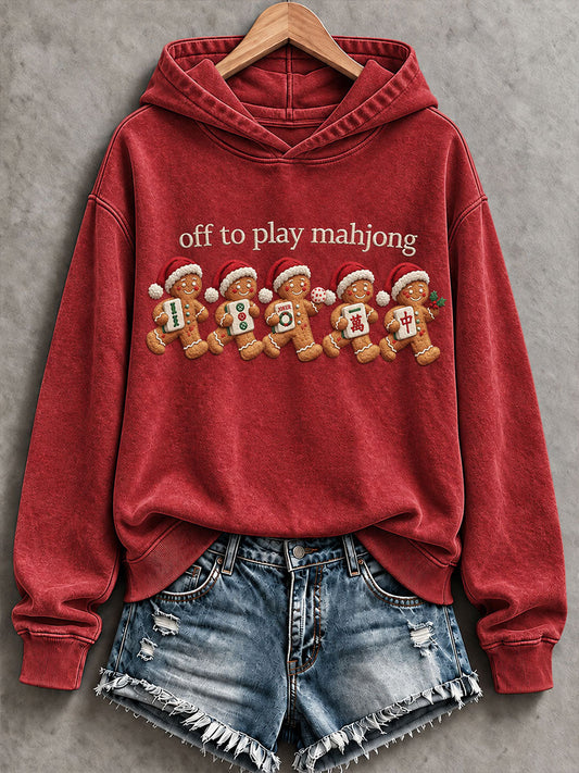 Women's 'Off To Play Mahjong' Christmas Mahjong Print Casual Sweatshirt gracestitchs