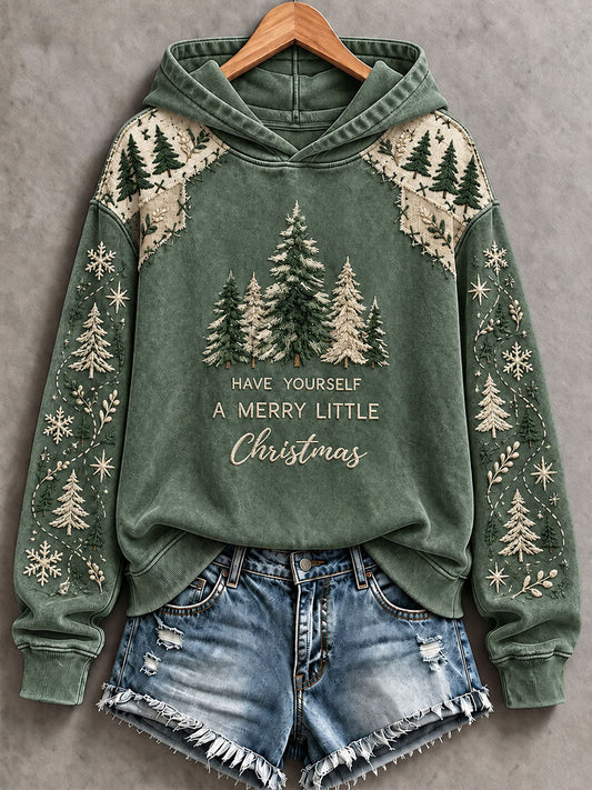 Women's 'Have Yourself a Merry Little Christmas' Print Casual Hoodie gracestitchs
