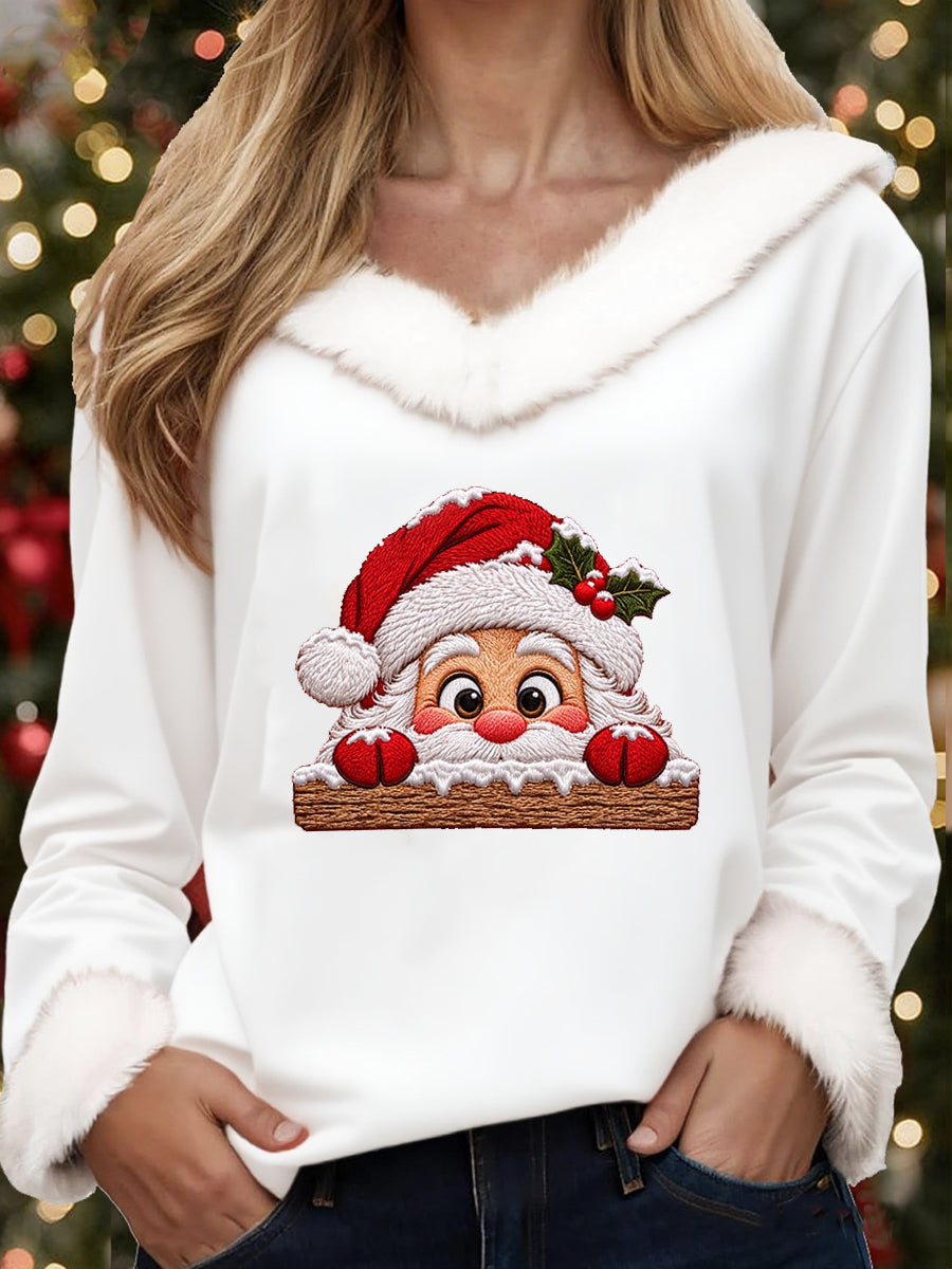 Women's Funny Santa Claus Printed crew neck sweater gracestitchs