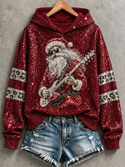 Women's Electric Guitar Santa Claus Christmas Casual Sweatshirt gracestitchs