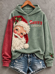 Women's Christmas Funny Santa Art Printed Hoodie gracestitchs