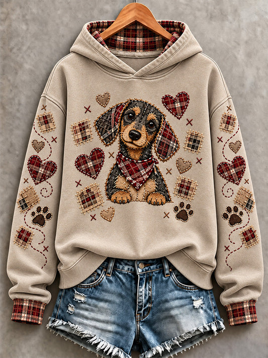 Women's Cute Patchwork Dog Print Hoodie gracestitchs