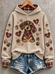 Women's Cute Patchwork Dog Print Hoodie gracestitchs