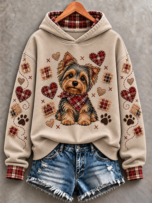 Women's Cute Patchwork Dog Print Hoodie gracestitchs