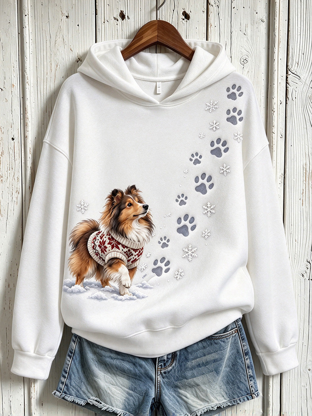 Women's Winter Shetland Sheepdog Pattern Causal Hoodie gracestitchs