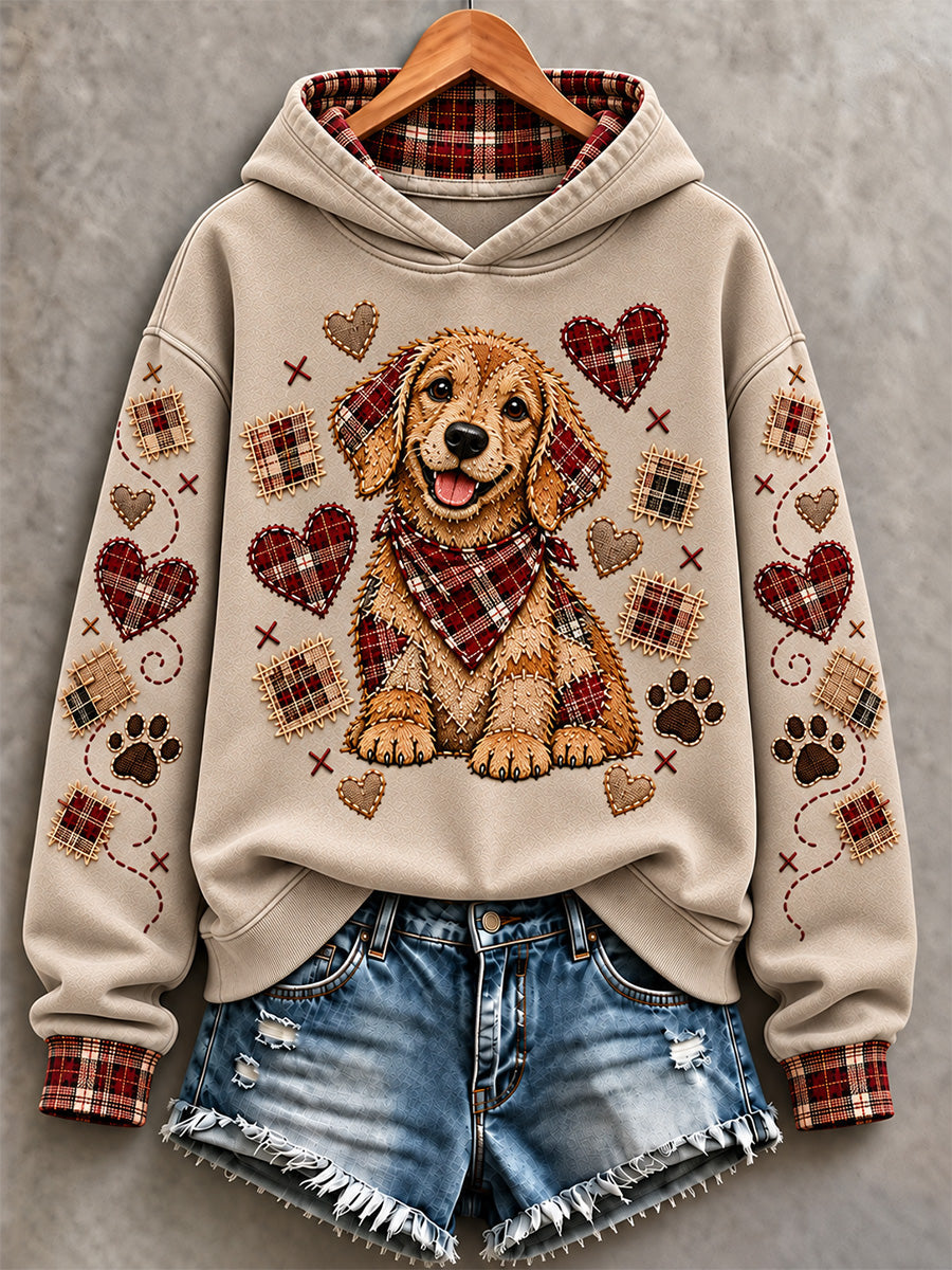 Women's Cute Patchwork Dog Print Hoodie gracestitchs