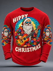 Men's Hippy Christmas Santa Claus Print Casual Waffle Long Sleeve T-Shirt gracestitchs