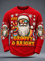 Men's Hippy Christmas Santa Claus Print Casual Waffle Long Sleeve T-Shirt gracestitchs