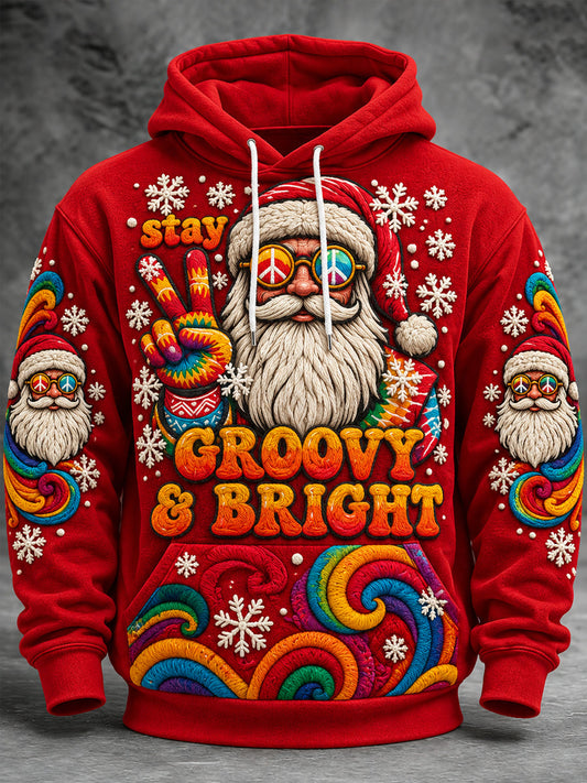 Men's Hippy Christmas Santa Claus Print Casual Hoodie gracestitchs