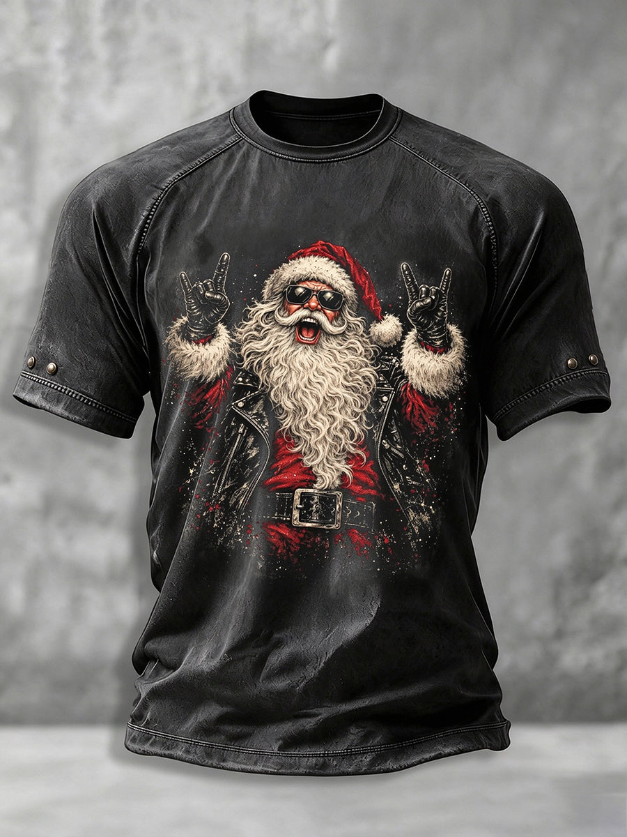 Men's Heavy Metal Rock Christmas Print T-shirt gracestitchs