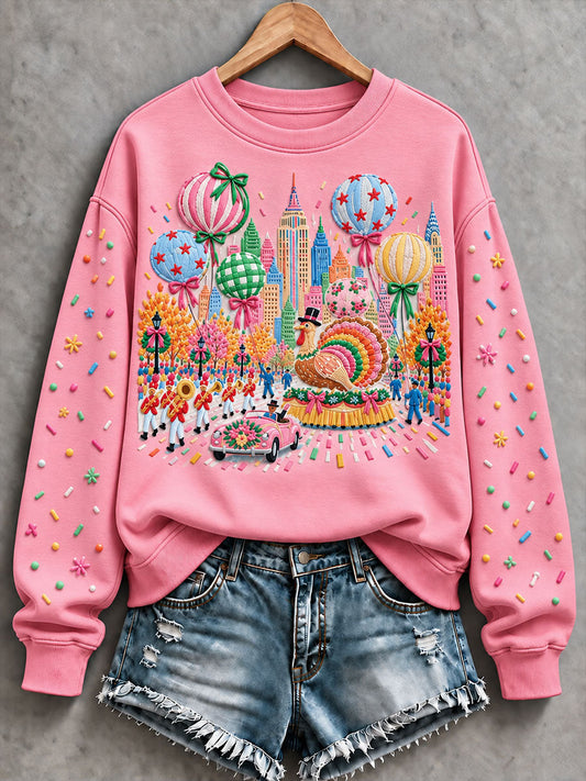 Women's Thanksgiving Day Parade Print Casual Sweatshirt gracestitchs