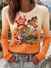 Women's Thanksgiving Parade Print Casual Waffle T-shirt gracestitchs