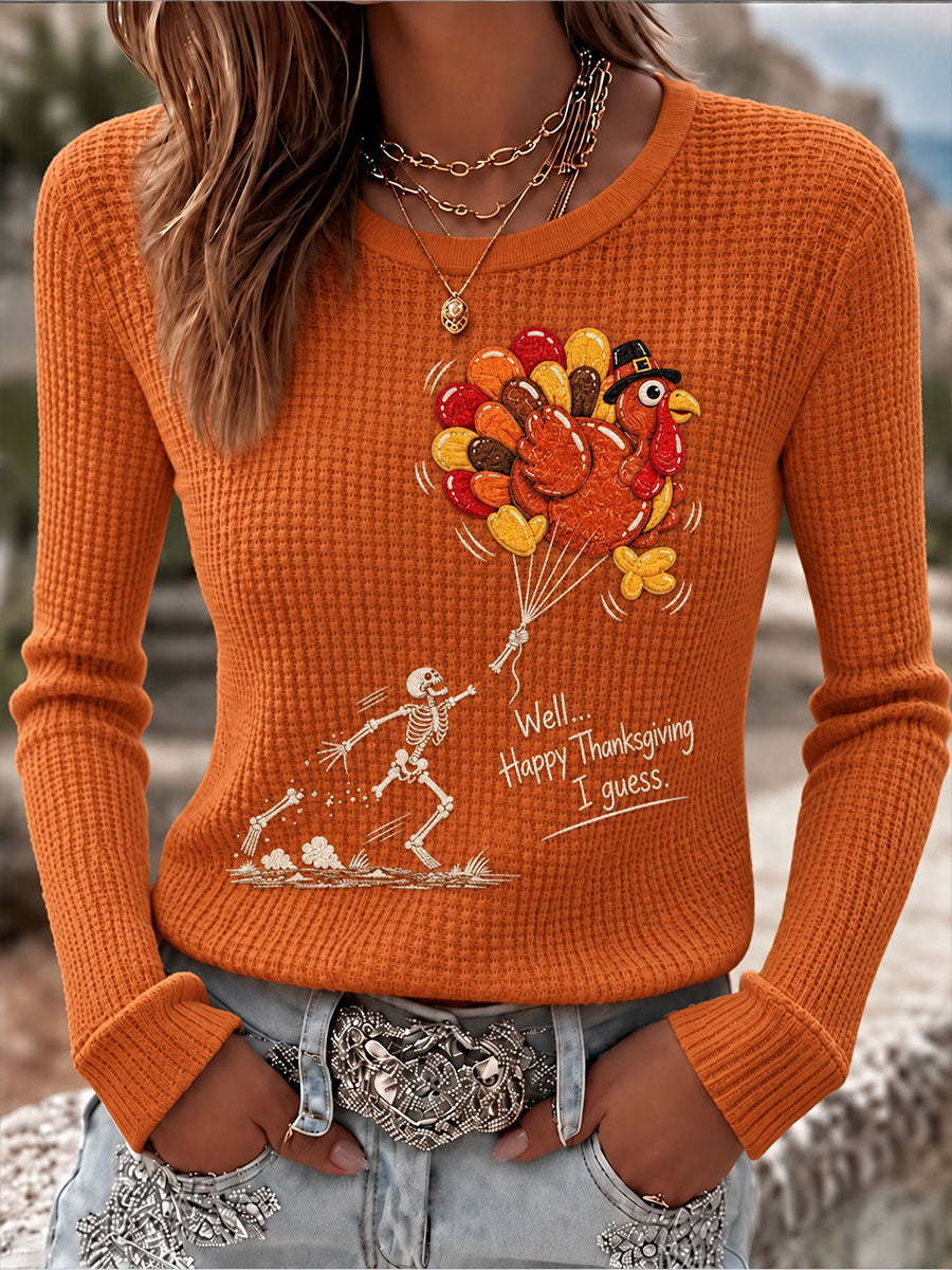 Women's Thanksgiving Parade Fun Print Casual Waffle T-shirt gracestitchs